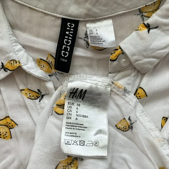 H&M Lemon Novelty Print Collared 100% Viscose Sleeveless Shirt Women's Size 6 - Picture 6 of 7